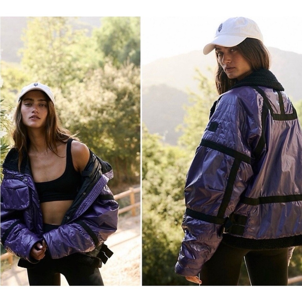 FREE PEOPLE | FP Movement Vagabond Fleece Bomber Jacket‎ Royal Purple Coat